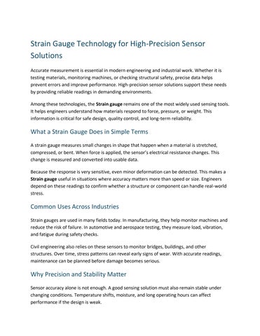 Strain Gauge Technology for High-Precision Sensor Solutions 