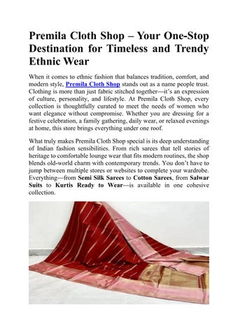 Premila Cloth Shop – Your One-Stop Destination for Timeless and Trendy Ethnic Wear