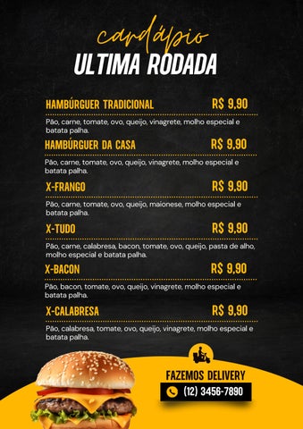 Cardápio hambúrguer moderno preto amarelo a4