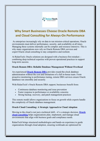 Why Smart Businesses Choose Oracle Remote DBA and Cloud Consulting for ...