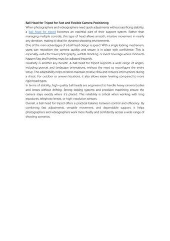 Ball Head for Tripod for Fast and Flexible Camera Positioning