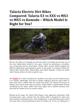 Talaria Electric Dirt Bikes Compared