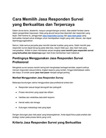 Cara Memilih Jasa Responden Survei yang Berkualitas dan Terpercaya
