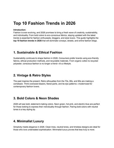 Top 10 Fashion Trends in 2026