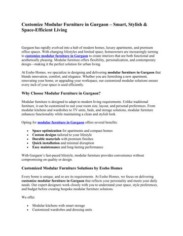 Customize Modular Furniture in Gurgaon – Smart, Stylish & Space-Efficient Living