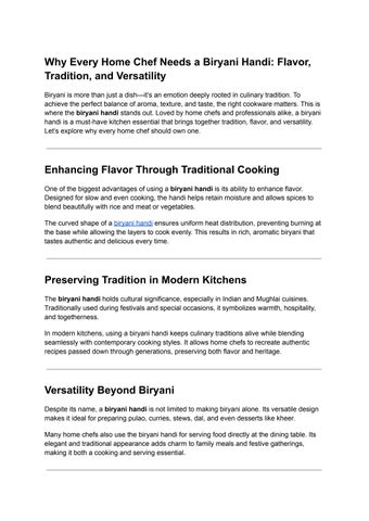 Why Every Home Chef Needs a Biryani Handi: Flavor, Tradition, and Versatility