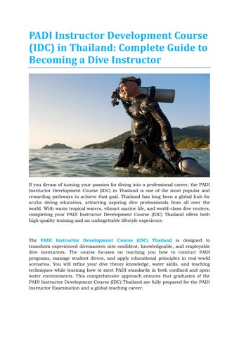 PADI Instructor Development Course