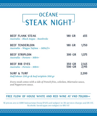 Vive Oceane Steak Menu
