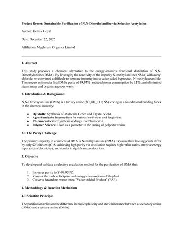 Sustainable Purification of N,N-Dimethylaniline via Selective Acetylation Project Report Keshav Goya
