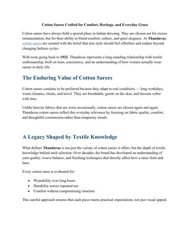 Cotton Sarees Crafted for Comfort