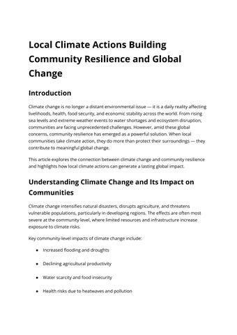 Local Climate Actions Building Community Resilience and Global Change