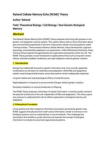Rahand Cellular Memory Echo theory 