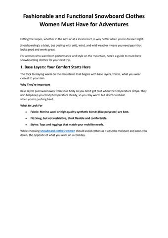 Fashionable and Functional Snowboard Clothes Women Must Have for Adventures