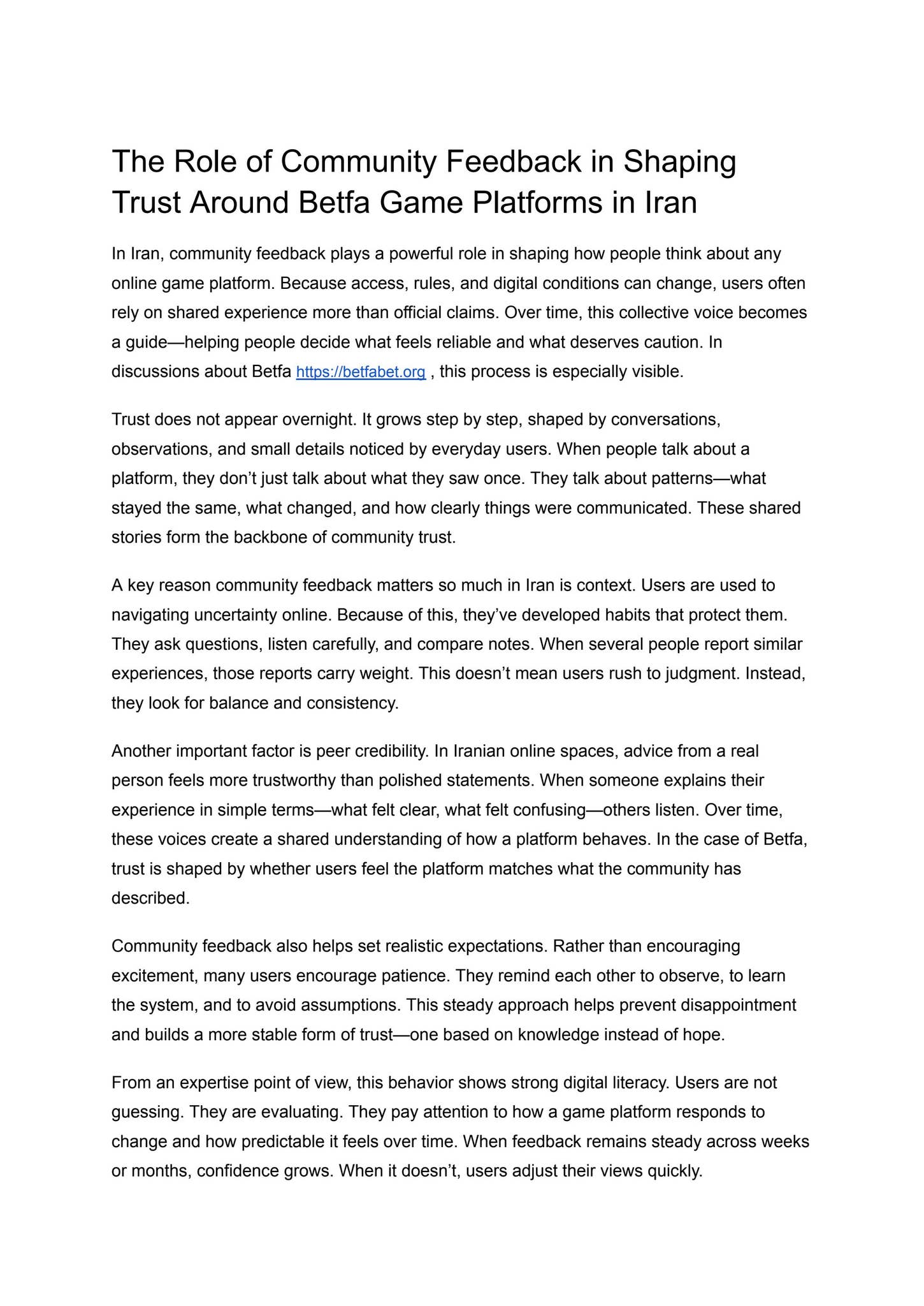 The Role of Community Feedback in Shaping Trust Around Betfa Game ...