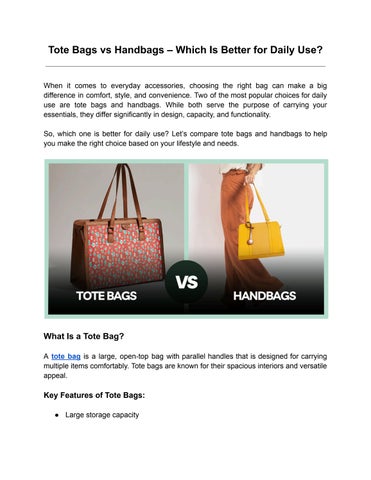 Tote Bags vs Handbags – Which Is Better for Daily Use?