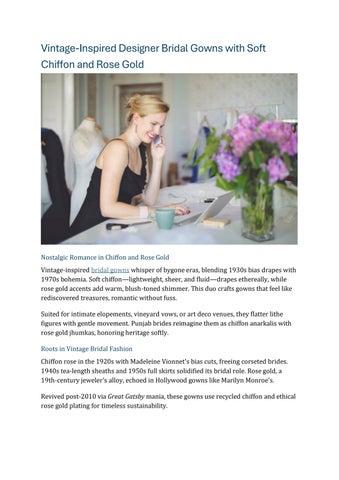 Vintage-Inspired Designer Bridal Gowns with Soft Chiffon and Rose Gold