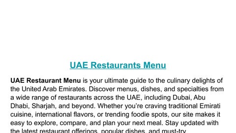 UAE Restaurants Menu – Latest Menus, Deals and Discounts in One Place