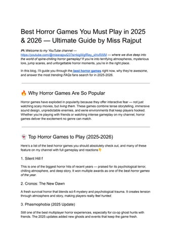 Best Horror Games You Must Play in 2025 & 2026 — Ultimate Guide by Miss Rajput