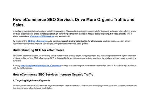 How eCommerce SEO Services Drive More Organic Traffic and Sales