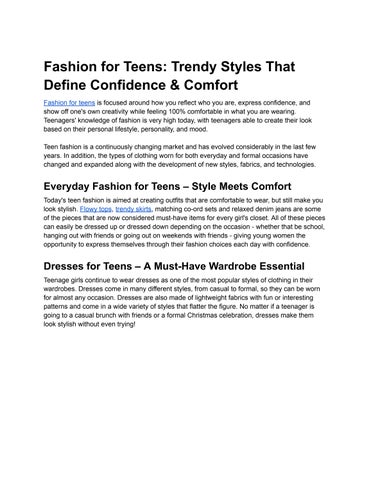 Fashion for Teens_ Trendy Styles That Define Confidence & Comfort