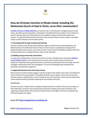 How do Christian churches in Rhode Island, including the Redeemed church of God in Christ, serve the