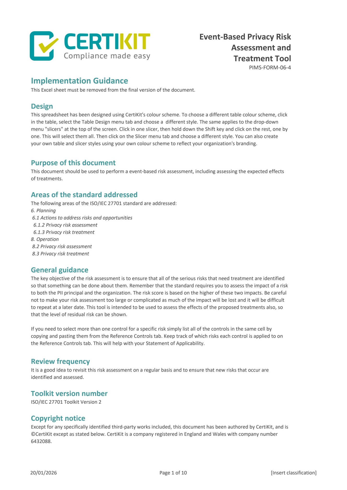 Sample Privacy Risk Assessment PIMS-FORM-06-4 Event-Based Privacy Risk Tool by CertiKit Limited - Issuu