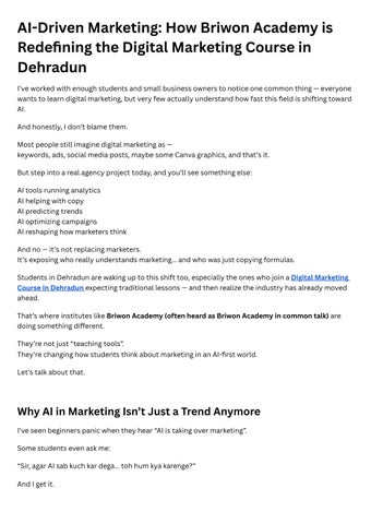 AI-Driven Marketing How Briwon Academy is Redefining the Digital Marketing Course in Dehradun