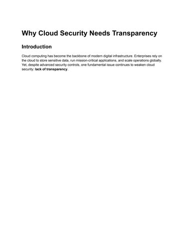 Why Cloud Security Needs Transparency