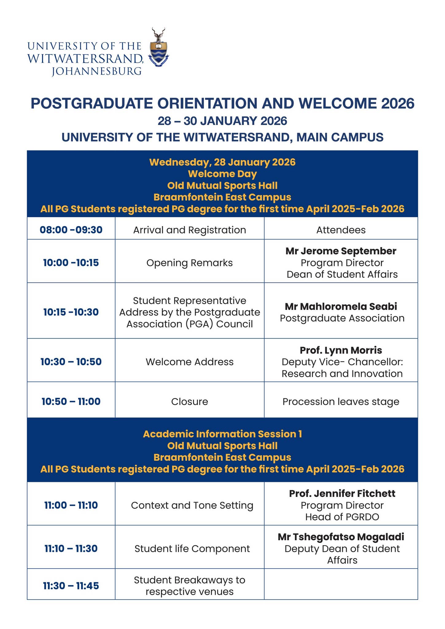 2026 Postgraduate Orientation and Welcome Programme by witsmarketing ...