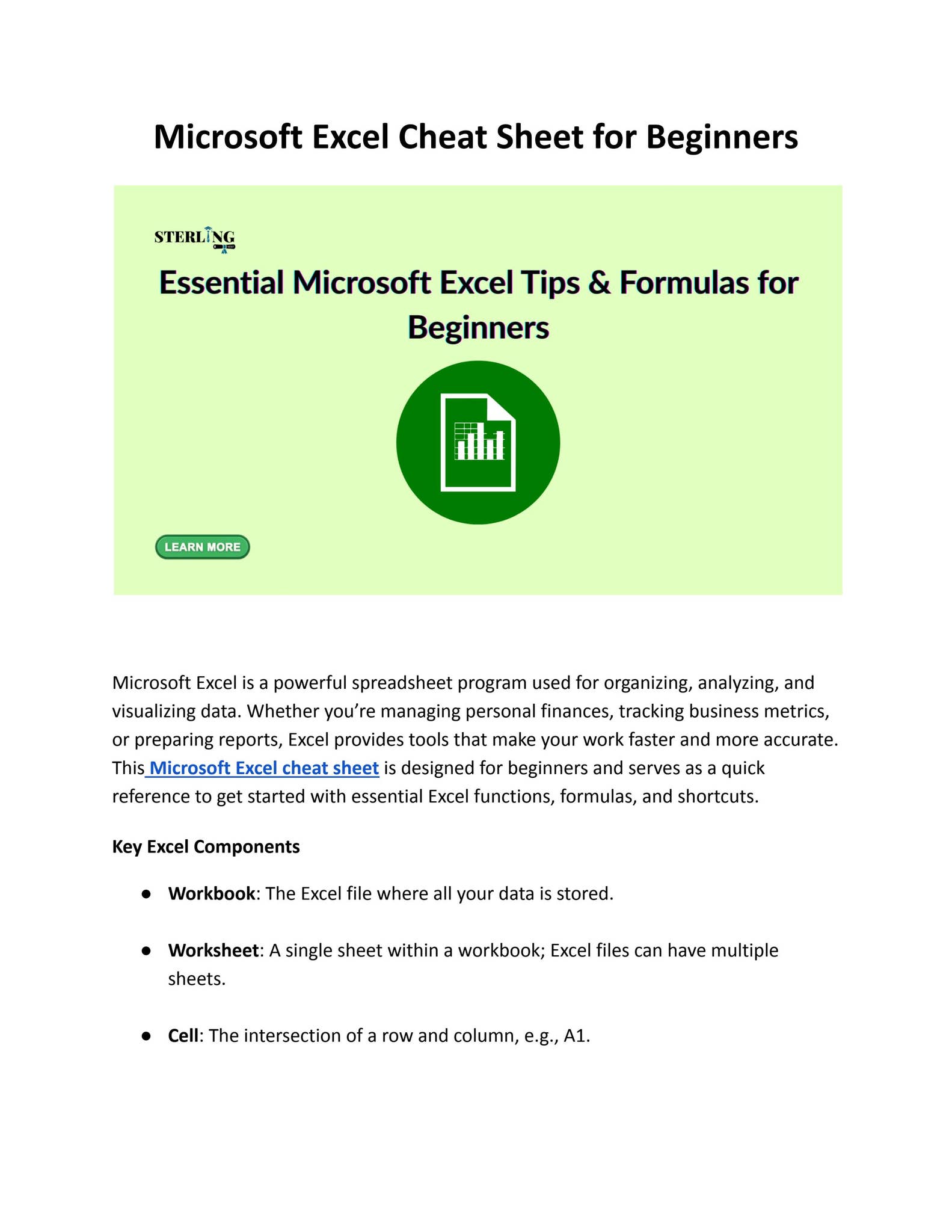 Microsoft Excel Cheat Sheet for Beginners by Niya Kohli - Issuu
