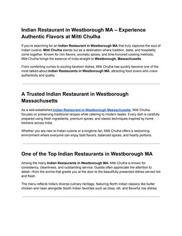Indian Restaurant in Westborough MA – Experience Authentic Flavors at Mitti Chulha