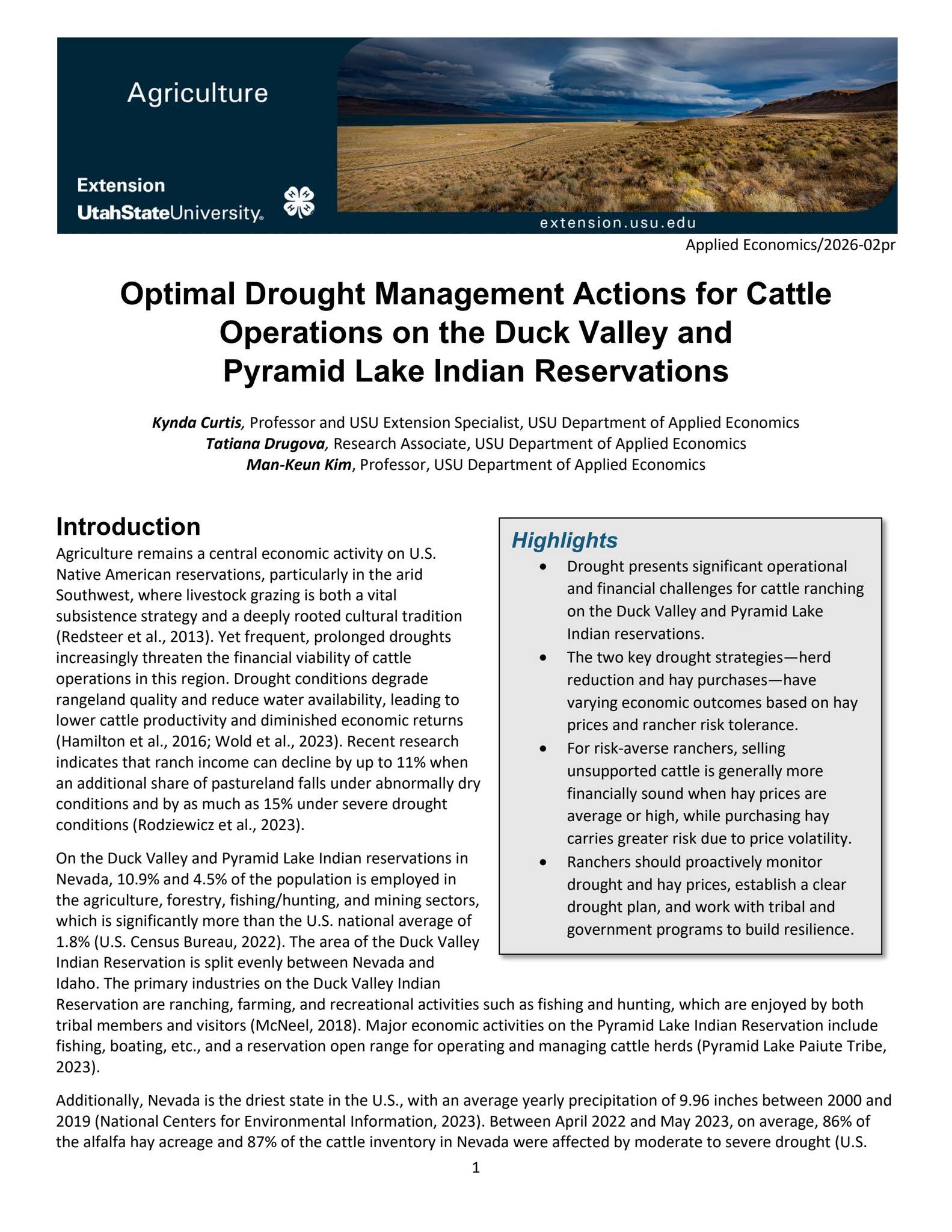 Optimal Drought Management Actions for Cattle Operations on the D by ...
