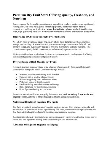 Premium Dry Fruit Store Offering Quality aa