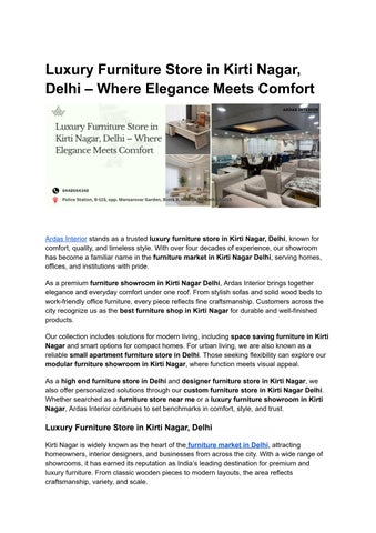 Luxury Furniture Store in Kirti Nagar, Delhi – Where Elegance Meets Comfort