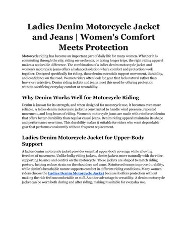 Ladies Denim Motorcycle Jacket and Jeans _ Women's Comfort Meets Protection