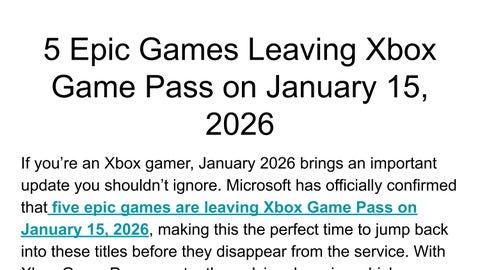 5 Epic Games Leaving Xbox Game Pass on January 15, 2026