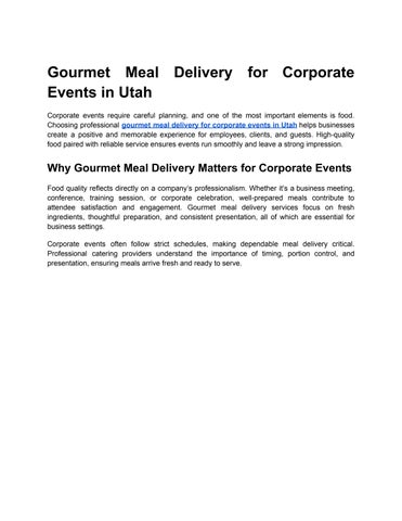 Gourmet Meal Delivery for Corporate Events in Utah
