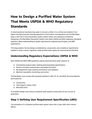 How to Design a Purified Water System That Meets USFDA & WHO Regulatory Standards