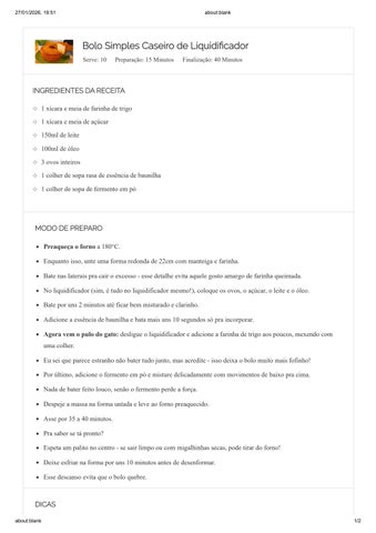 Bolo Simples Caseiro de Liquidificador