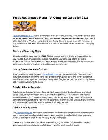 Texas Roadhouse Menu Prices 2026 – Steaks, Ribs & Sides More