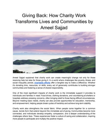 Giving Back_ How Charity Work Transforms Lives and Communities by Ameel Sajjad