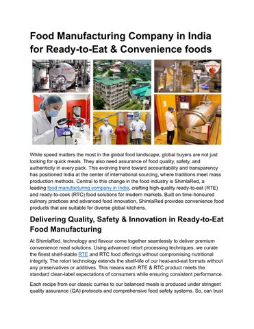 Food Manufacturing Company in India for Ready