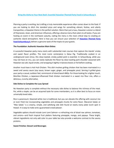 Bring the Aloha to Your Next Bash: Essential Hawaiian Themed Party Food in Schaumburg IL