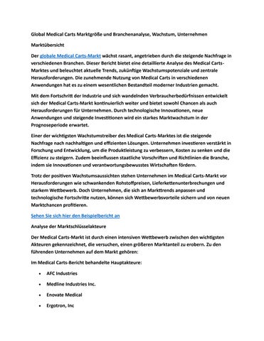 Global Medical Carts Marktgröße und Branchenanalyse, Wachstum, Unternehmen