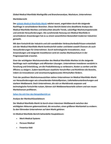 Global Medical Manifolds Marktgröße und Branchenanalyse, Wachstum, Unternehmen