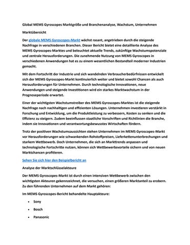 Global MEMS Gyroscopes Marktgröße und Branchenanalyse, Wachstum, Unternehmen