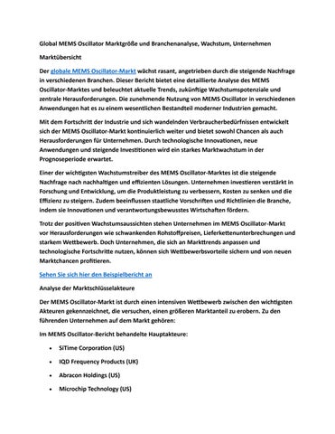Global MEMS Oscillator Marktgröße und Branchenanalyse, Wachstum, Unternehmen