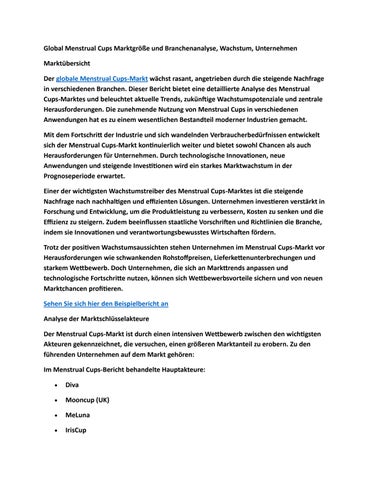 Global Menstrual Cups Marktgröße und Branchenanalyse, Wachstum, Unternehmen