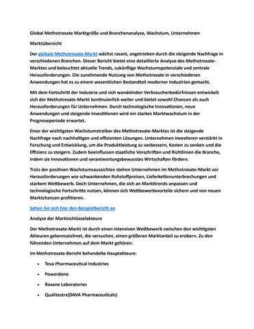 Global Methotrexate Marktgröße und Branchenanalyse, Wachstum, Unternehmen