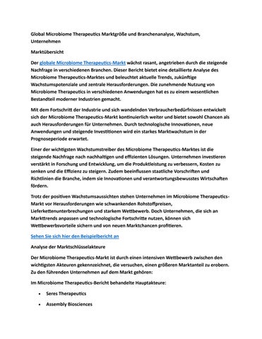 Global Microbiome Therapeutics Marktgröße und Branchenanalyse, Wachstum, Unternehmen